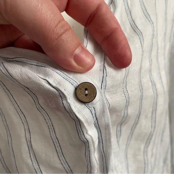 Made in Italy 100% Linen White and Blue Stripe Oversized Button Down Top Size M - Picture 4 of 10